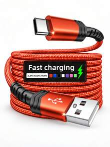 USB-C Fast Charging Cable, 3.3ft/6.6ft/9.9ft Nylon Braided, Anti Tangle Cable, Compatible With Samsung, 18/15/16 Series - Red - View 1