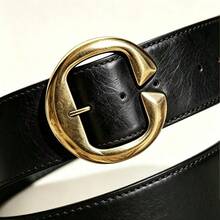 1件 Y2K 西式咖啡棕色腰帶，適合牛仔褲、洋裝、夾克與休閒穿著，大尺碼可調節 - 黑色 - 查看 3