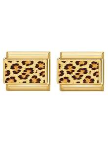 1pc Or 2pcs 9mm Gold-Plated Stainless Steel Italian Style Beaded Chain, Leopard Print Epoxy Resin Modular Bracelet Pendant, DIY Women's Jewelry Beads - Multicolor - View 31