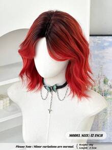 NAMM Ombre Red Wig For Women 12 Inch Short Curly Wavy Bob Wigs With Curtain Bangs NaturalSynthetic Heat-Resistant Fiber Hair For Daily Cosplay Party Use, Halloween - Multicolor - View 4
