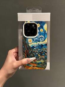 1件 白色梵谷星夜漩渦個性化極簡全包覆TPU防震手機殼，適用於Apple 18 17 16 15 14 13 12 11 Pro Max Air及系列 - 彩色 - 查看 4