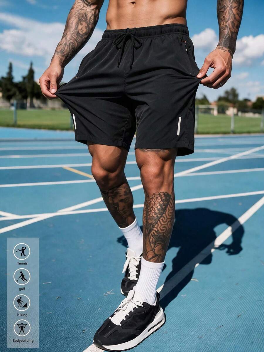 1pc Men's Sports Shorts, Lightweight Breathable Quick-Dry Elastic Workout Running Shorts, Spring/Summer Black