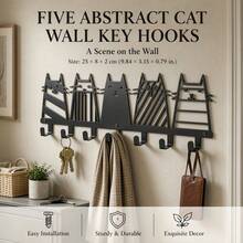 5 Cute Cat Iron Art Key Hooks, Wall‑Mounted Behind‑Door Storage Hanger, Creative Cartoon Cat Decor Wall Hanging Rack, Multi‑Functional Hooks For Entryway, Bedroom, Living Room, Kitchen & Bathroom - Multicolor - View 2