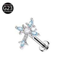 1件 G23鈦金內螺紋 1.0/1.2mm 蝴蝶鋯石耳釘 多色軟骨穿刺飾品 女款日常佩戴 - 十字架 - 查看 12