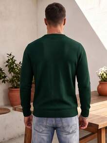 ALTZTAR Men's Solid Color Crew Neck Casual Long Sleeve Pullover Sweater - Dark Green - View 5