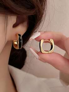 1 Pair Copper Material Fashion Niche Design Personalized Exquisite Elegant Versatile Black Oil Drop Geometric Ear Cuff Earrings, Suitable For Women's Daily, Holiday And Party Wear - Geometry - View 5