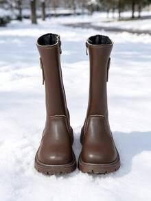 1 Pair New Girls' Tall Boots, Soft PU + Rhinestone Butterfly Decor, Round Toe Soft Sole Fashionable Cute High-Top Riding Boots, Suitable For Female Students Autumn/Winter Daily, Vacation, Campus, Outdoor Wear - Coffee Brown - View 6