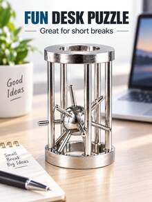 Metal Brain Teaser Puzzle, Mini Cage Unlock Challenge Puzzle, Portable Logic Puzzle Game, Fun Desktop Puzzle Gift For Teens & Adults - Multicolor - View 6