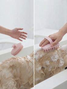 Handheld Soft Silicone Pet Bath Massage Brush With Handle Foaming Deshedding Grooming Cleaning Bristle Brush For Dogs Cats - Multicolor - View 3