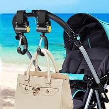 1/2pcs Drill-Free Reusable Multi-Function Stroller Hooks With Hook And Loop, 360° Rotating Heavy Duty Universal Stroller Carabiner Clips, Essential Travel Stroller Accessories For Shopping Bags, Diaper Bags, Grocery Bags - Multicolor - View 1
