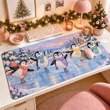 1pc Christmas Penguin Ice Skating Mouse Pad, Winter Snowy Mountain Scene Extended Desk Mat For Home Office, Gaming And Holiday Decor - View 1