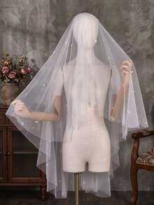 2 Layer Wedding Veil With Comb Elegant Pearls Bridal Veil Suitable For Wedding Party - Multicolor - View 4