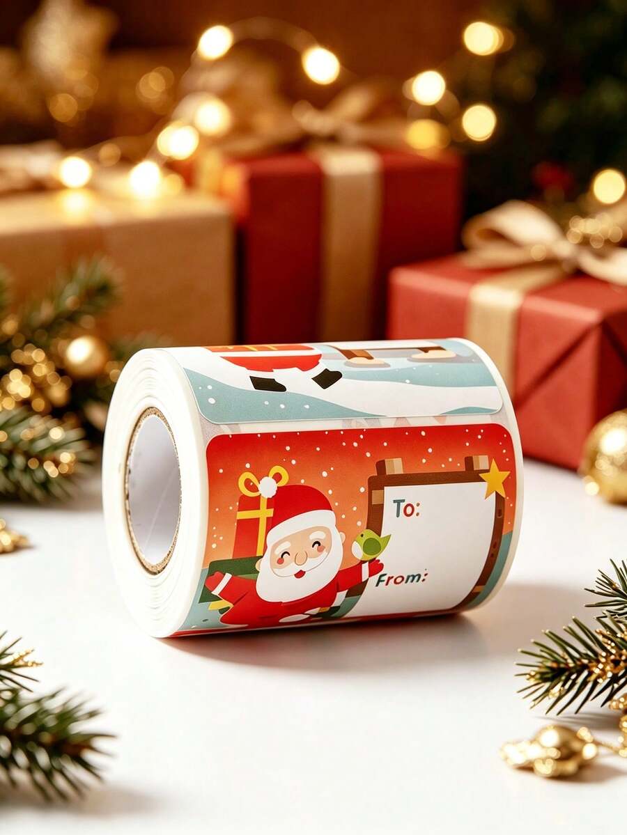 60pcs/Roll Christmas Gift Label Stickers, Self-Adhesive Name Labels For Gifts, Bags, Boxes, Wrapping Paper, Holiday Party Decorations, Christmas Gift Wrapping - Multicolor - View 1