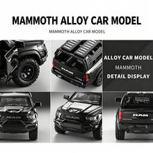 3pcs Mammoth Pickup Alloy Car Model, 1/32 Scale Simulation Off-Road Truck Decor, Pull Back Vehicle With Openable Doors, Collectible Desktop Display Ornament, Halloween & Christmas Party Decor - Multicolor - View 5