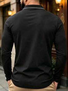 Men's Long Sleeve Golf Polo Shirt, Collared Long Sleeve T-Shirt For Spring And Autumn, Light Business Casual, Suitable For Commuting And Work Wear Men's Top - Black - View 4