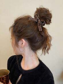 1pc Leopard Print Hair Accessory With Ribbon, Suitable For Minimalist Hairstyles, Ideal Everyday Wear Accessory. Can Be Used As Ponytail Clip, Hair Tie, Hair Tie And More - Multicolor - View 3