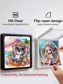 Vigour Summer Black/White Diamond Painting Frame With Transparent HD Film, Jewelry Box, Necklace Display Box,Flip-Top Design For Easy Artwork Replacement. Suitable For Diamond Paintings. Ideal For Desktop And Wall Mounting, Perfect For Home Decor And Art Display - A - View 8