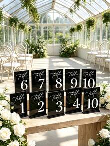Black Mirror Acrylic Wedding Table Numbers 10*15cm Modern Calligraphy Print Freestanding Table Sign Reusable Easy Install Personalized Industrial For Wedding Birthday Party Restaurant Business Graduation Wedding Favor Table Centerpiece Home Decor - Black - View 3