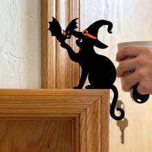 4pcs Halloween Door Corner Decor 2D Flat Black Cat With Witch Hat And Bat Silhouette Door Frame Topper For Home Party Entryway And Window Corner Decoration - A - View 3