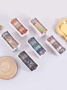 6 Rolls/Box, Christmas Pattern Washi Tape, Retro Style Diary DIY Decoration Materials Handbook Tape Set, Creative Masking Tape, Scrapbook Decoration Tape - Sets - View 6