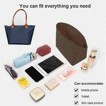 Tote Bag Organizer Insert, Multi-Pocket Felt Handbag Organizer, Zipper Storage Bag, Liner Bag - Coffee - View 5