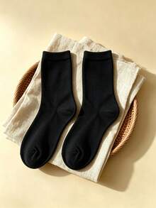 1/3/5/10 Pairs Men's Solid Color Minimalist Mid-Calf Socks, Comfortable Breathable Casual Versatile Interesting Christmas Gift Socks - Multicolor - View 7