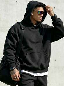 Men's Autumn/Winter Casual Street Style Distressed Washed Tie-Dye Fleece Lined Loose Fit Sweatshirt - Black - View 7