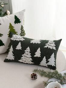 1 chiếc vỏ gối thêu cây thông Noel màu xanh, phù hợp trang trí trong nhà, trang trí Giáng Sinh, dùng cho mọi mùa, không kèm ruột gối - màu xanh lá - Xem 7