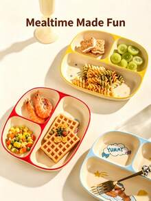 Cute Bear Print 3-Compartment Ceramic Plate, Divided Serving Tray, Daily Breakfast Portion Control Plate - Multicolor - View 8