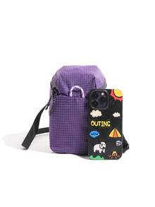 Men Sling Bag, Black Grid Print Mini Crossbody Shoulder Bag, Adjustable Strap Multi Pocket Storage, For Daily Commute Outdoor Travel, Durable Casual - Multicolor - View 8