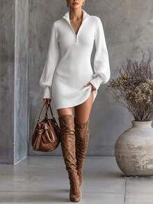 Roviva Women's Autumn Solid Color Design Bodycon Dress, Suitable For Party, Gathering, Holiday, Birthday Party, Work Commute, Office, Beach Vacation - White - View 8