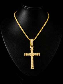 Full Rhinestone Twisted Double-Sided Cylindrical Cross Pendant Necklace, Rhinestone Cuban Chain, Men's Hip Hop Shiny Personalized Party Jewelry - Double-sided Full-diamond 3D Cross - View 10