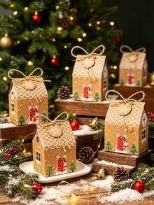 6/12/24/50/Pcs/Pack Christmas Party Gift Candy Cookie Paper Boxes, Christmas Party Atmosphere Decoration Christmas House Gift Packaging Boxes - View 19