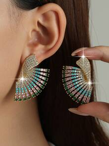 1pair Fashion Wing Shape Multi-Color Full Paved Cubic Zirconia Earrings, Colorful Unique Jewelry For Wedding Party Photoshoot Travel Daily Wear & Gift - Colorful - View 2