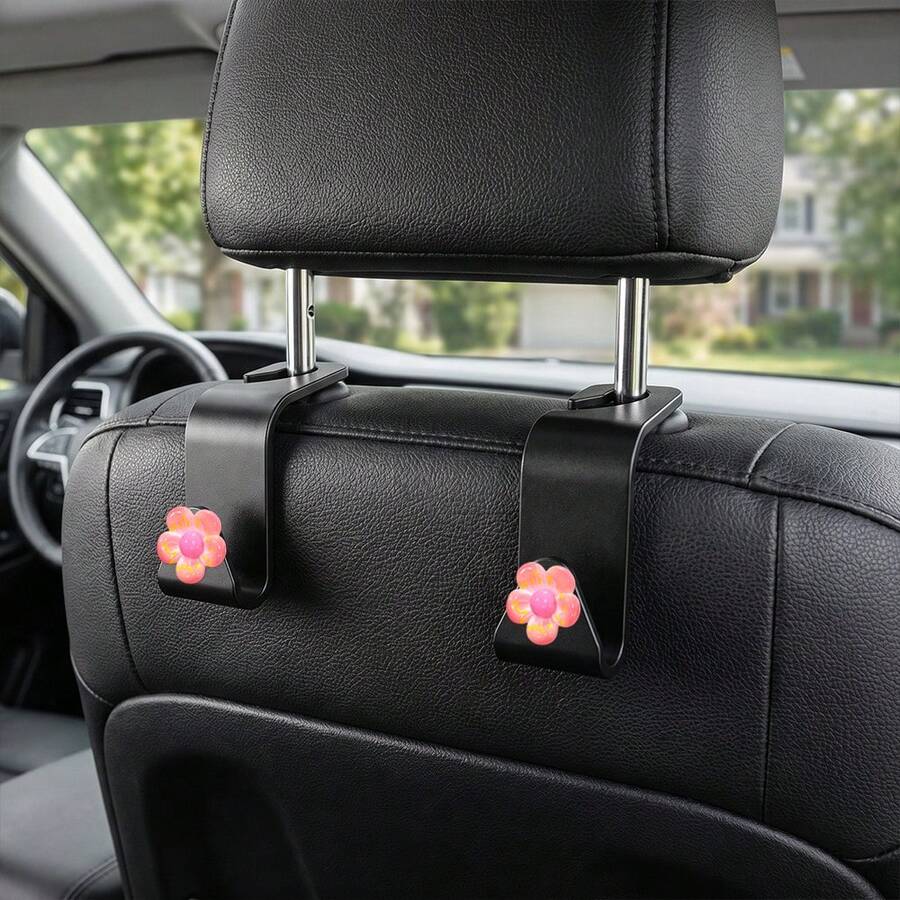 2pcs Flower Car Seat Back Hooks, Hidden Backseat Hooks, Multifunctional Creative Small Hooks, Women's Car Interior Accessories - A - View 1