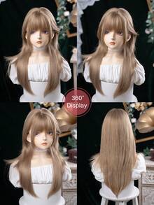 alicegarden 26-Inch Long Synthetic Wig Featuring A Natural Straight Style A Stunning Camel. Designed With Bangs , This False Hairpiece Is Perfect For Ms Daily Party Cosplay Use, Offering A Natural And Natural Durable Wig Gift For Ladies. - Camel - View 7