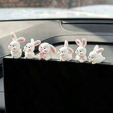 6pcs Random Creative Cute Big Ear Rabbit Car Dashboard Desktop Ornament DIY Car Interior Office Desk Computer Screen Decoration Accessories Holiday Gift - Big-eared Rabbit - View 1