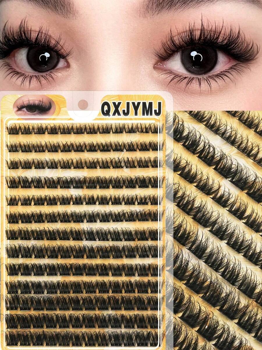 156 Clusters 3D False Eyelashes, 13 Rows Large Capacity Eyelash Clusters, Single Cluster False Eyelashes, Segmented False Eyelashes, Eyelash Clusters, Fluffy False Eyelashes, DIY Eyelash Clusters, D Curl Natural Segmented Eyelash Clusters - D - View 1