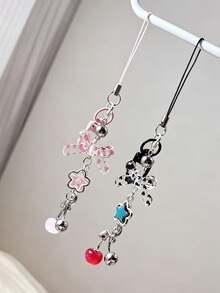 1pc Polka Dot Bow Cherry Keychain Phone Chain Bag Pendant Anti-Lost Decorative Accessory - Multicolor - View 3