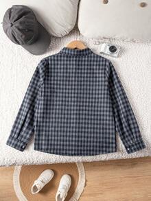 Boys Classic Streetwear Versatile Red & Grey Plaid Long Sleeve Shirt, Suitable For Vacation, Daily Casual Wear - Multicolor - View 5
