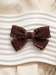 2 Pcs Brown Bow Hair Clips For Women Girls Cutecore Ruffle Ribbon Barrettes French Vintage Hairpins Hair Accessories - Brown - View 7