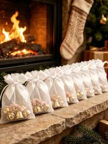 24pcs Ivory Organza Gift Bags With Satin Drawstring Bow, Mesh Gift Bags For Wedding, Bridal Shower, Birthday Party, Candy Chocolate Jewelry Packaging Bags, Cosmetics, Jewelry, Bulk Packaging Bags - Milky White - View 9