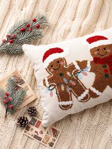 1pc Christmas Pillow Cover With Festive Tree, Snowman, Gingerbread Man Or Winter Village Design, Seasonal Decorative Throw Cushion Case For Sofa, Bedroom And Living Room Holiday Home Decor, Pillow Insert Not Included - Multicolor - View 5