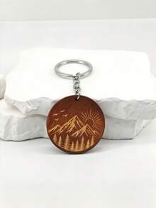 New Hot-Selling Handmade DIY Fresh Landscape Wooden Keychain, 1pc Cute Creative Wooden Keychain Pendant, Creative Holiday Gift Souvenir For Lovers And Friends, Creative Gift For Girlfriend, Holiday Gift, Phone And Car Key Ring Accessory, Holiday Creative Small Gift For Others, Event Gift - Multicolor - View 16