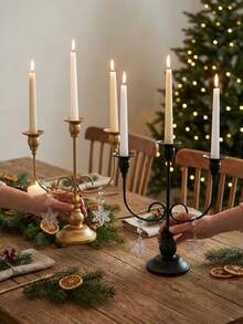 3 Arms Metal Candelabra, Vintage Taper Candle Holder, Table Centerpiece Decor For Christmas Wedding Dinner Party, Vintage Candlestick, Metal Candle Stand, Table Centerpiece, Christmas Table Decor, Rustic Home Decor, Dinner Party Candle Holder. - Fashion Design - View 3