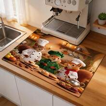 (Hot !!) 1pc 2D Chef Squirrel Pattern, Flat Stove Protector Mat And Non-Slip Heat-Resistant Rubber Stove Cover Pad Suitable For Induction Cooktop, Glass Stove And Multi-Function Anti-Scratch Mat, Also Can Be Used As Oven, Washing Machine, Dryer And Kitchen Decor Best Choice. - Multicolor - View 2