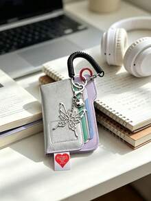 Card Holder Keychain Multi-Slot Card Holder, Spring Rope Strap With Hollow Metal Butterfly & Heart Pendant, Colorblock Layered Card Sleeve; Suitable For Students, Office Workers, Can Store Campus Card, Access Card, Daily Commute, Campus Travel, Valentine's Day, Birthday Gift, Sweet Cool Y2K Style Portable Storage, Creative Small Gift For Best Friends - Multicolor - View 6