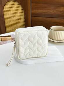 Portable Sanitary Napkin Storage Bag, Quilted Heart Zipper Design Mini Makeup Bag, Women's Lightweight Coin Purse, Daily Commute Multi-Function Period Storage Bag, Beach Travel Cruise Vacation Back To School Essential Accessory - Multicolor - View 13