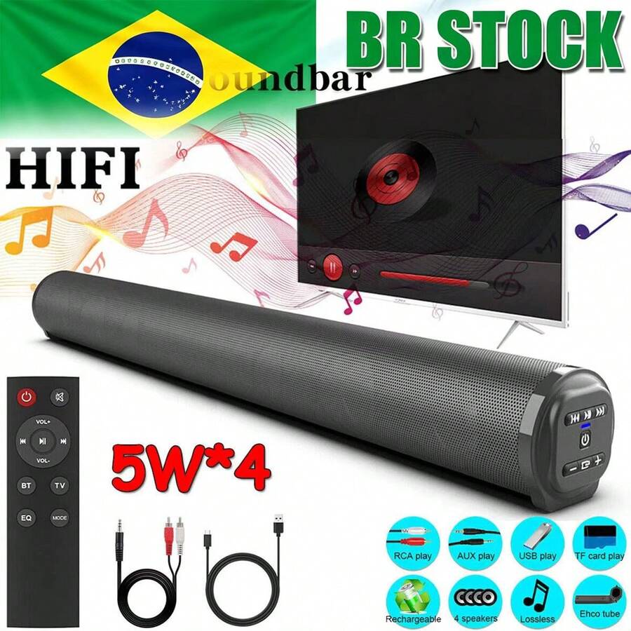 Barra de som com entrada AUX, sistema de alto-falantes com subwoofer integrado para TV, home theater, jogos, karaoke, compatível com smartphone, PC e tablet - Preto - Visão 1