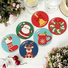 Merry Christmas PET Multicolor Christmas Mixed Element Pattern Design Heat-Insulating Non-Slip Coaster, Suitable For Home Kitchen Decor Accessories, Christmas Tabletop Decoration, Holiday Party Home Kitchen Ornament, Christmas Small Gift - PET Coaster LDX2835 - View 7